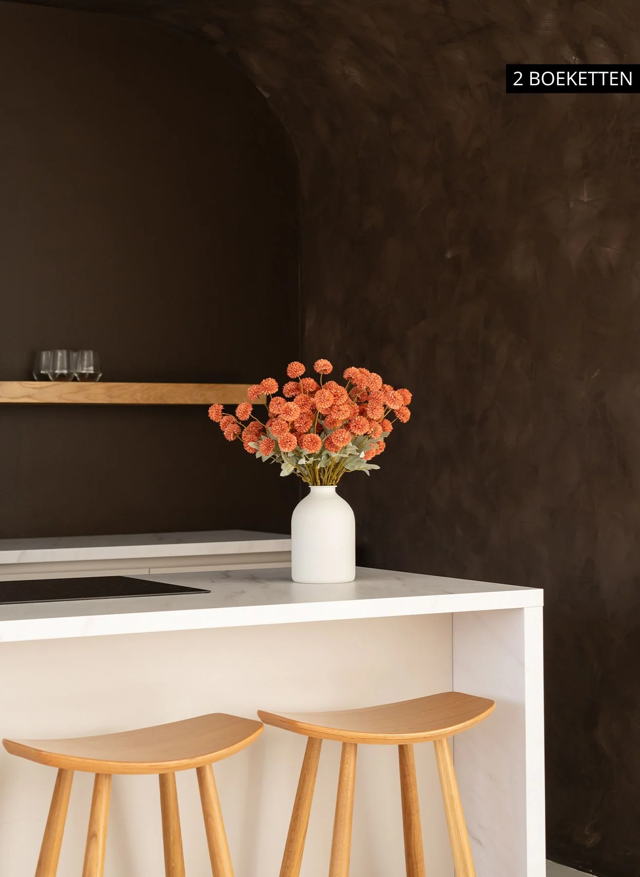 Zijden Kiku Bloemen - Omber - Image 4