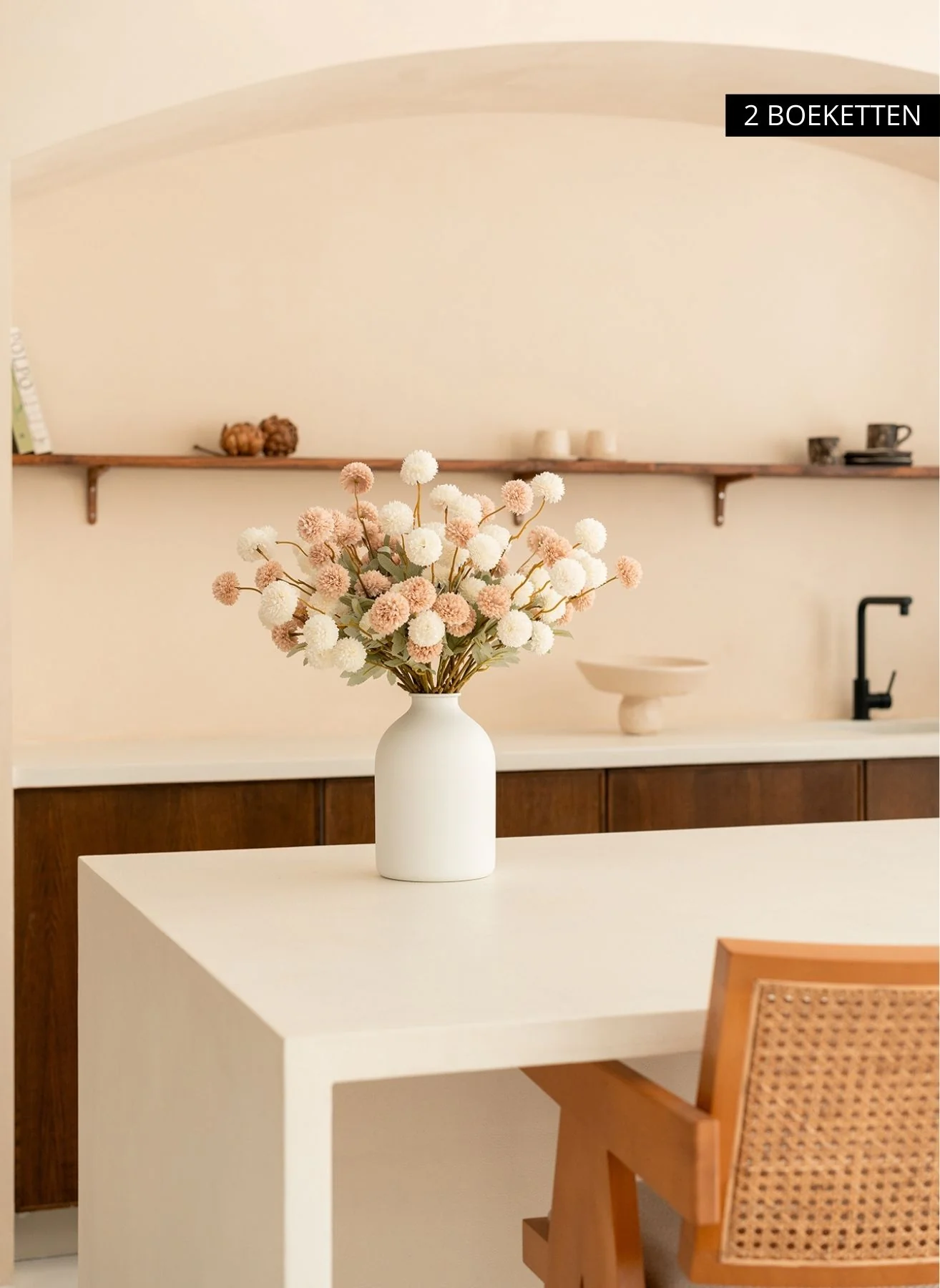 Zijden Kiku Bloemen - Beige Mix - Image 5